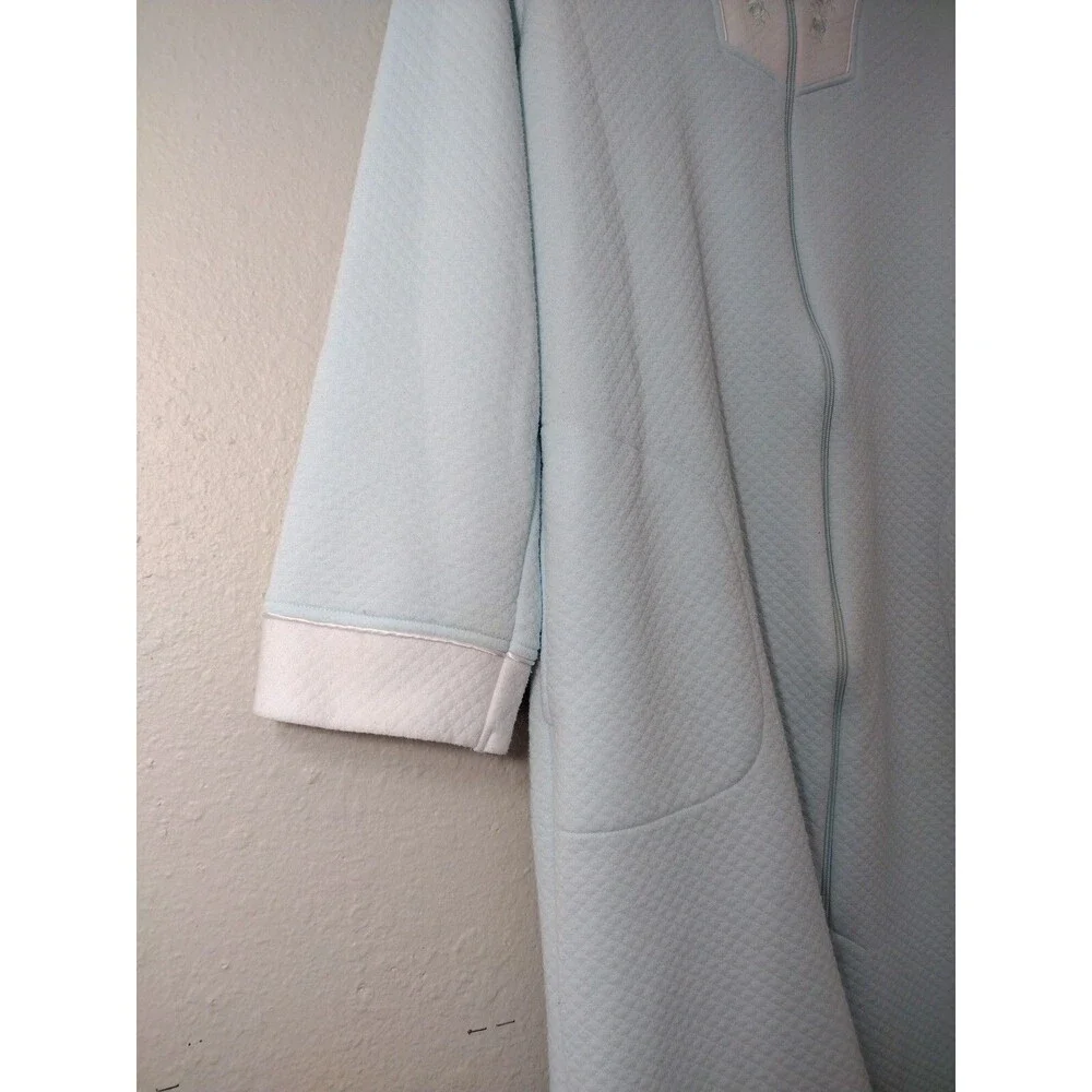 Miss Elaine Vintage Nightgown Sz M | Blue Zip Robe Housecoat | Pocket Retro Cozy